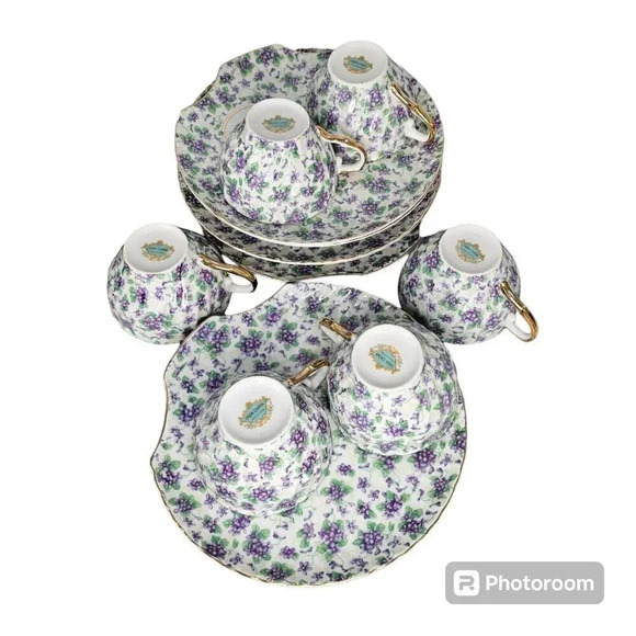 6 Tea Cups and Saucers Japan Yada Snack Plate Blue Floral China - Picture 1 of 15